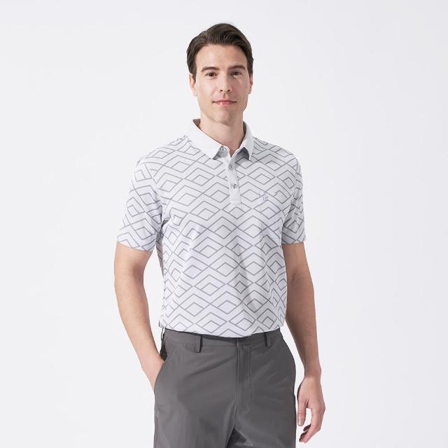 【pierre cardin 皮爾卡登】休閒服飾 男款 緹花短袖襯衫領polo衫-淺灰色(5247201-95)