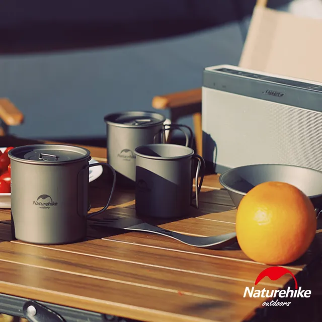 【Naturehike】戶外野營便攜餐具 純鈦附蓋把手折疊水杯 450ml(台灣總代理公司貨)