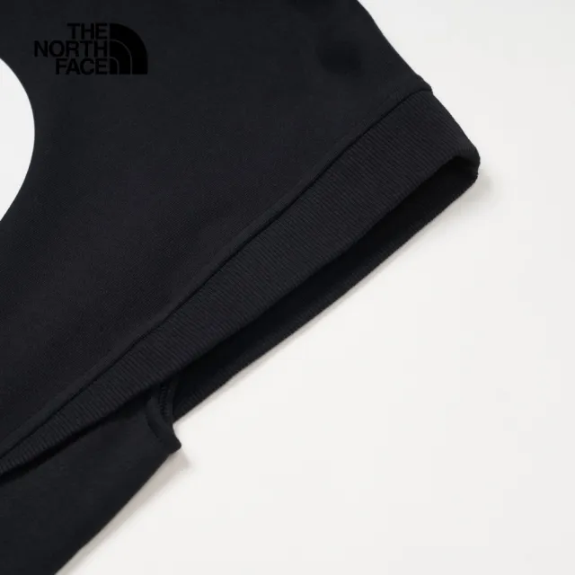 【The North Face 官方旗艦】北面UE女款黑色舒適大尺寸品牌LOGO連帽無袖T恤｜885XJK3