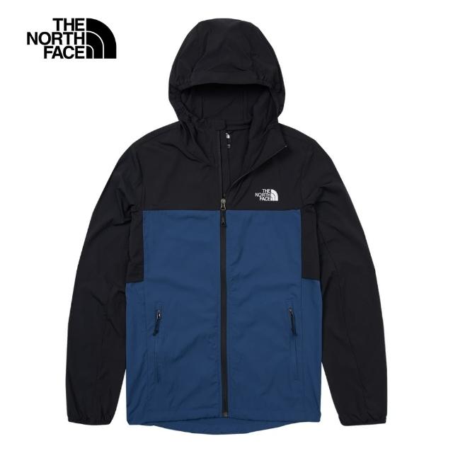 【The North Face 官方旗艦】北面男款黑藍拼接UPF防曬連帽外套｜87VYMPF(抗UV)