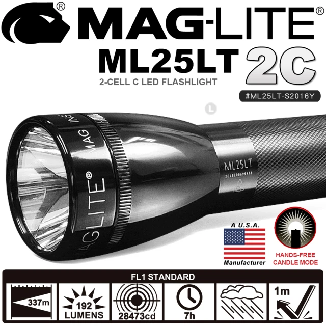 【MAG-LITE】MAG-LITE ML25LT 2C LED 手電筒-黑色(#ML25LT-S2016Y)