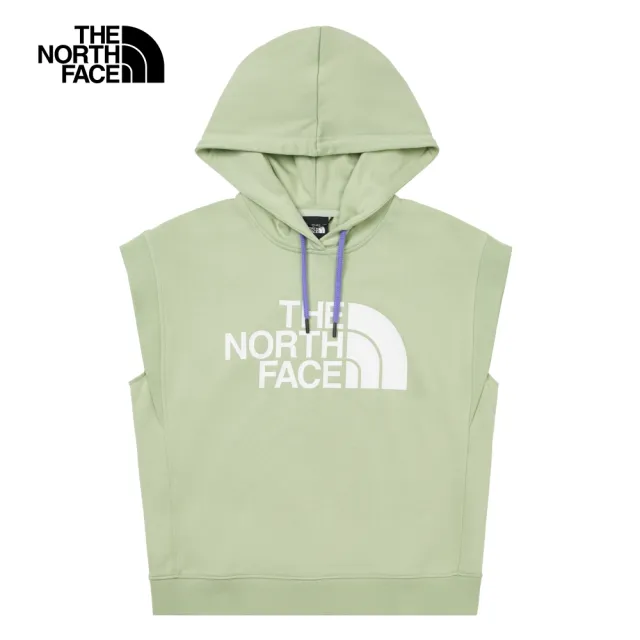 【The North Face 官方旗艦】北面UE女款綠色舒適大尺寸品牌LOGO連帽無袖T恤｜885XI0G