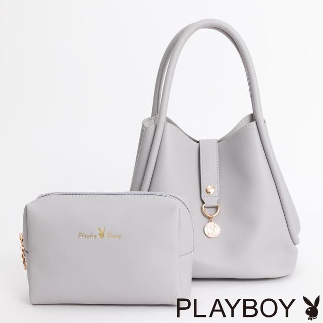 【PLAYBOY】手提包附長背帶 Cheerful系列(灰色)