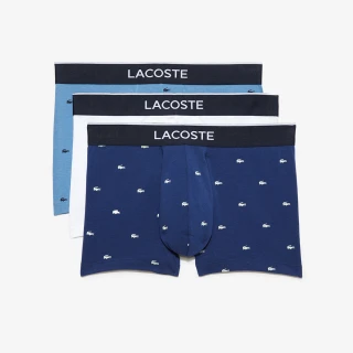 【LACOSTE】男裝-品牌休閒內褲3件組(深藍/白/淺藍)