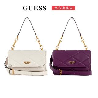 【GUESS】菱格翻蓋手提斜揹包(兩色任選)
