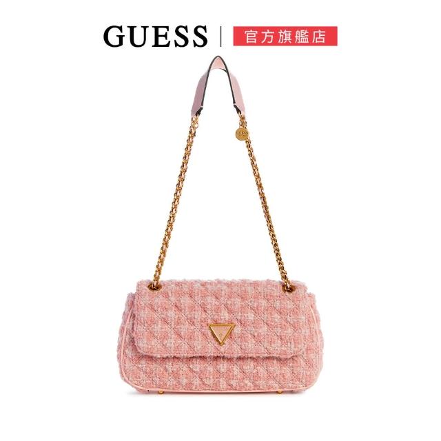 【GUESS】金屬LOGO縫線鍊條肩背包(粉)