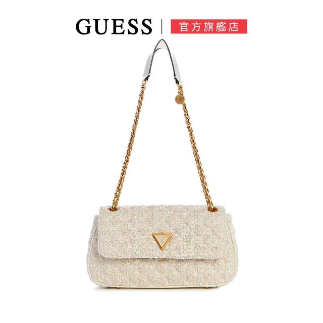 【GUESS】經典縫線金屬鍊條肩背包(白)