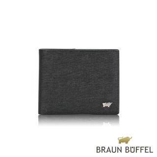 【BRAUN BUFFEL 德國小金牛】臺灣總代理 瓦拉頓 12卡中間翻透明窗短夾-黑色(BF397-317-BK)