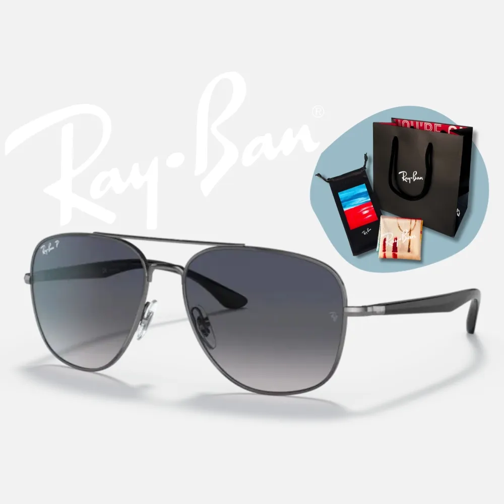 【RayBan 雷朋】雙槓金屬偏光漸層太陽眼鏡(RB3683-004/78 59mm 偏光鏡片)