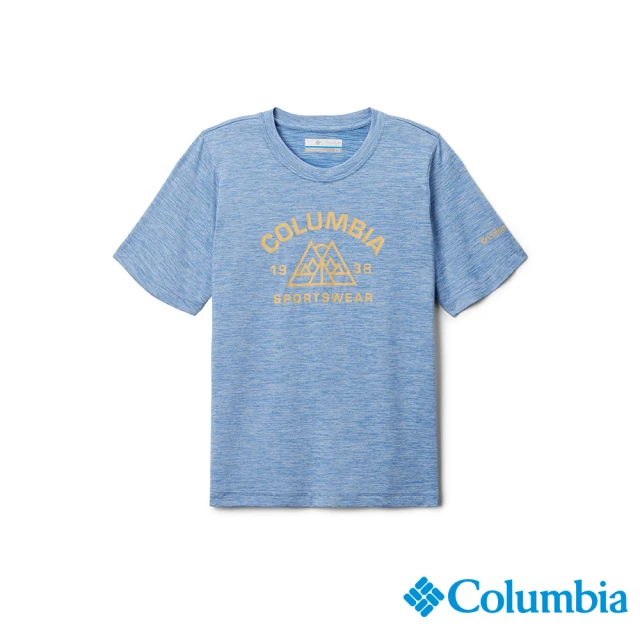 【Columbia 哥倫比亞】男童款-Mount Echo™防曬UPF50快排短袖上衣-藍色(UAB66370BL/IS)