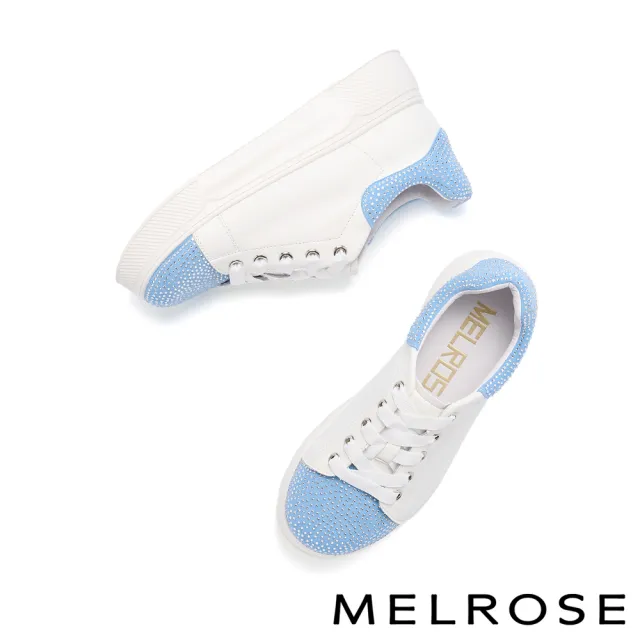 【MELROSE】美樂斯 率性時尚晶鑽拼接牛皮厚底休閒鞋(藍白)
