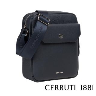 【Cerruti 1881】義大利原裝進口 頂級小牛皮肩揹包斜揹包(深藍色 CEBO06478M)