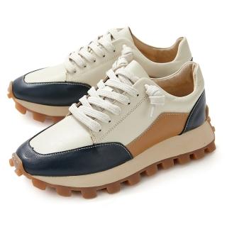 【GREEN PINE】韓系拼接全真皮豆豆舒壓女休閒鞋藍色(00145105)