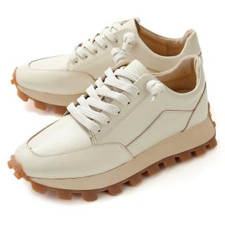 【GREEN PINE】韓系拼接全真皮豆豆舒壓女休閒鞋米色(00145105)