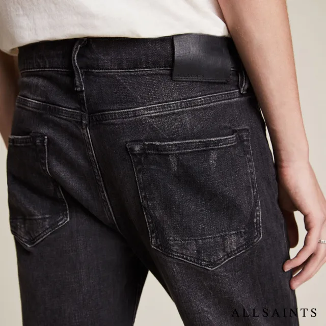 【ALLSAINTS】REX 柔軟舒適俐落中腰窄管修身棉質牛仔褲-水洗黑 ME040T(修身版型)