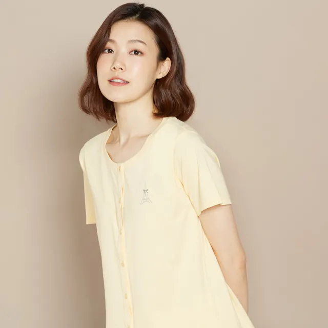 【YVONNE 以旺傢飾】出清品 乳木果巴黎鐵塔開襟短袖上衣(鵝絨黃)