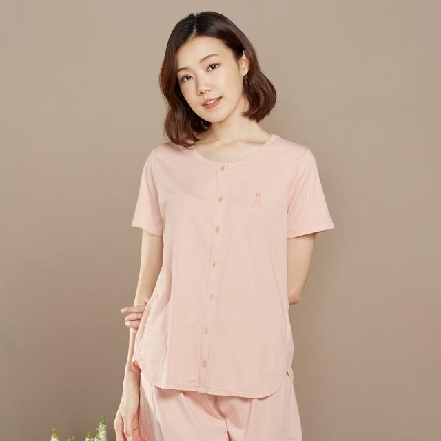 【YVONNE 以旺傢飾】出清品 乳木果巴黎鐵塔開襟短袖上衣(粉橘)