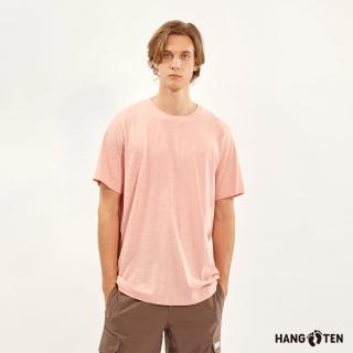 【Hang Ten】男裝-基本款BCI純棉圓領腳丫短袖T恤(淺紅花紗)