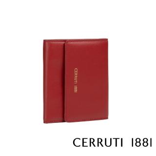 【Cerruti 1881】義大利原裝進口 頂級小牛皮女用短夾零錢包 CEPD06164M(紅色 贈禮盒提袋)