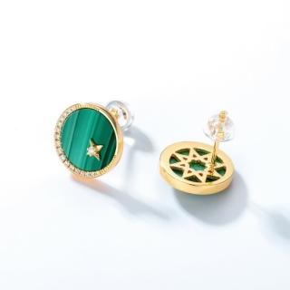 【米蘭精品】現貨+預購 孔雀石耳環925純銀耳針(古典圓形星月大氣孔雀石女飾品聖誕節交換禮物74gf37)