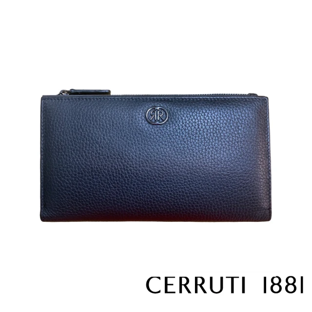 Cerruti 1881 頂級小牛皮荔枝紋女用長夾皮夾 CEPD06327G(黑色 贈禮盒提袋)