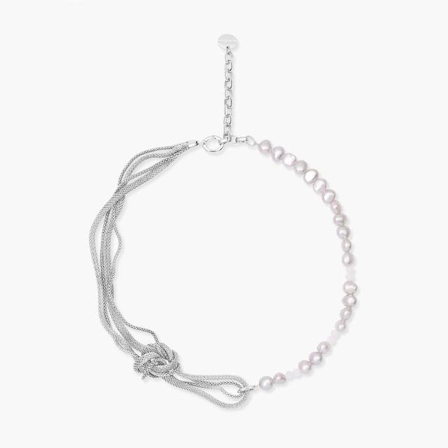 【Olivia Yao Jewellery】十周年紀念款  幸運結繩 天然珍珠月光石項鍊(Tie Collection/特殊金工工藝)