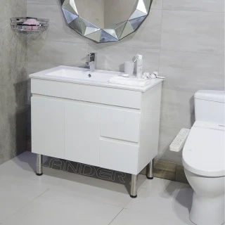 【聯德爾】浴櫃組90公分-左盆(PVC防水發泡板、304不鏽鋼面盆龍頭)