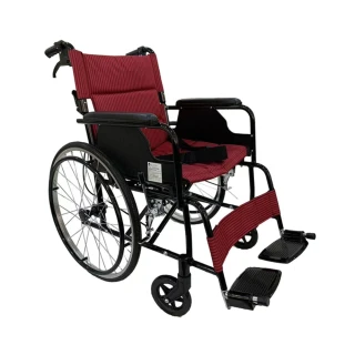 【海夫健康生活館】杏華機械式輪椅 未滅菌 折背款 鋁合金輪椅 22吋後輪/18吋座寬 輪椅B款 紅色(F16S)