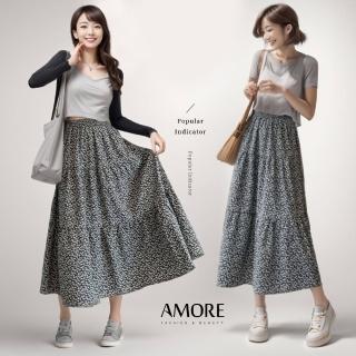 【amore】日韓雪紡印花舒適氣質長裙(氣質百搭輕飄長裙)