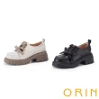 【ORIN】復古法式綁帶牛皮厚底樂福鞋(黑色)