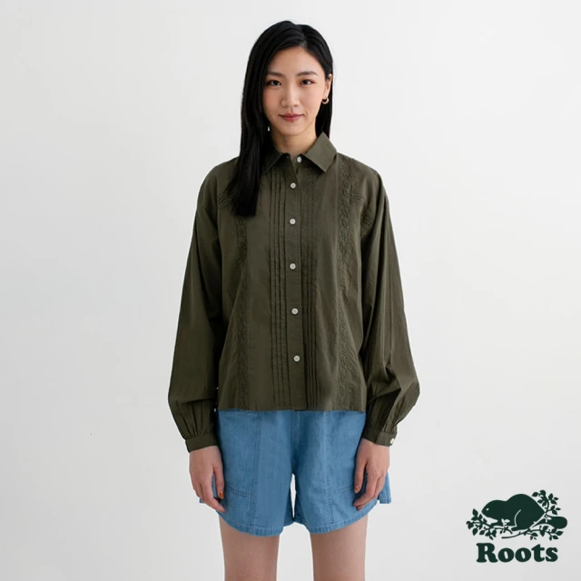 【Roots】Roots 女裝- LAUREL FEMME平織長袖上衣(綠色)