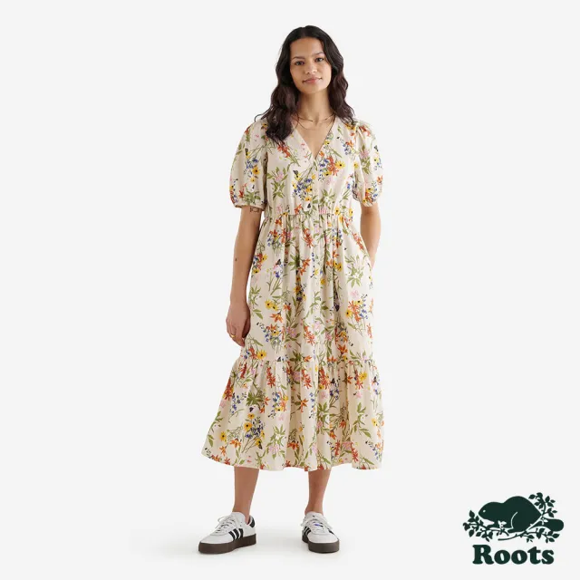 【Roots】Roots 女裝- FLORAL府綢平織洋裝(拼色)