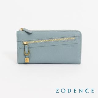 【ZODENCE 佐登司】進口牛皮斜拉鍊長夾(幽藍/618)