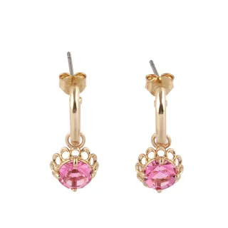 【COACH】金屬花邊水鑽環形針式耳環(金色/粉色)
