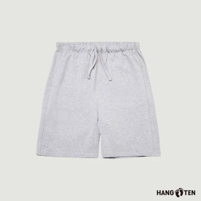 【Hang Ten】男裝-RELAXED FIT純棉毛圈布鬆緊抽繩寬鬆針織短褲(銀灰花紗)