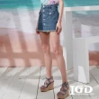 【IGD 英格麗】網路獨賣款-個性仿裙排釦抽鬚牛仔短褲(藍色)