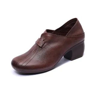 【Vecchio】真皮樂福鞋 粗跟樂福鞋/全真皮頭層牛皮典雅兩穿法設計粗跟樂福鞋(棕)