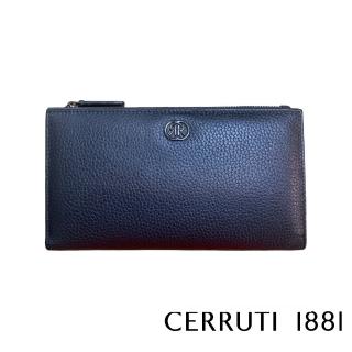 【Cerruti 1881】限量2折 義大利頂級小牛皮荔枝紋女用長夾 CEPD06327G 全新專櫃展示品(黑色 贈禮盒提袋)