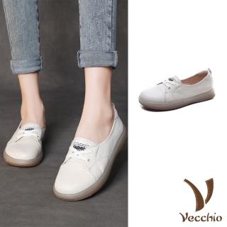 【Vecchio】真皮小白鞋 牛皮小白鞋/全真皮頭層牛皮舒適軟底經典小白鞋 休閒鞋(白)