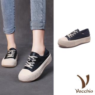 【Vecchio】真皮休閒鞋 兩穿休閒鞋/全真皮頭層牛皮經典厚底兩穿法設計繫帶休閒鞋(黑)