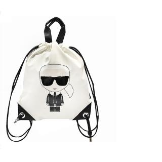 【KARL LAGERFELD 卡爾】205W3015 K / Ikonik老佛爺圖案束口手提/後揹袋(白色)