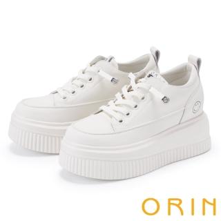 【ORIN】率性真皮免綁帶厚底休閒鞋(米白)