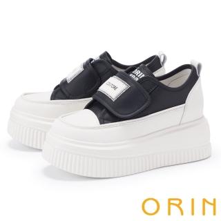 【ORIN】耀眼晶鑽魔鬼氈牛皮厚底休閒鞋(黑色)