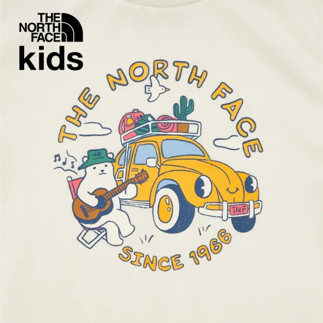 【The North Face 官方旗艦】【童裝/親子裝】北面兒童米白色小熊露營車印花短袖T恤｜88H7QLI