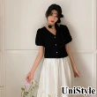 【UniStyle】V領短袖上衣 韓版復古肌理感蕾絲襯衫 女 EAN918A(黑)