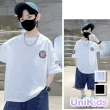 【UniKids】中大童裝運動標籤印花短袖T恤 男大童裝 CVTXA1118(黑 白)