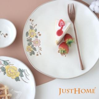 【Just Home】芸語手繪浮雕花卉陶瓷10吋圓盤(盤 圓盤 蛋糕盤 牛排盤 平盤)