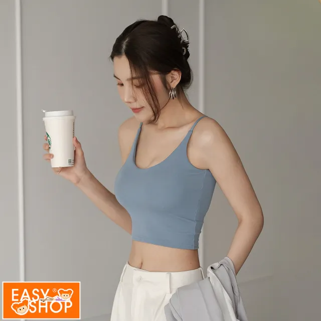 【EASY SHOP】Banana Pie-BRA TOP-U領短版爆乳涼感背心(藍色)