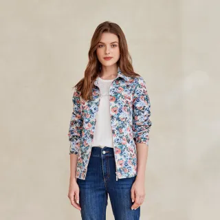 【MYSHEROS 蜜雪兒】高含棉外套 翻領拉鍊 滿版秀氣印花(橙)