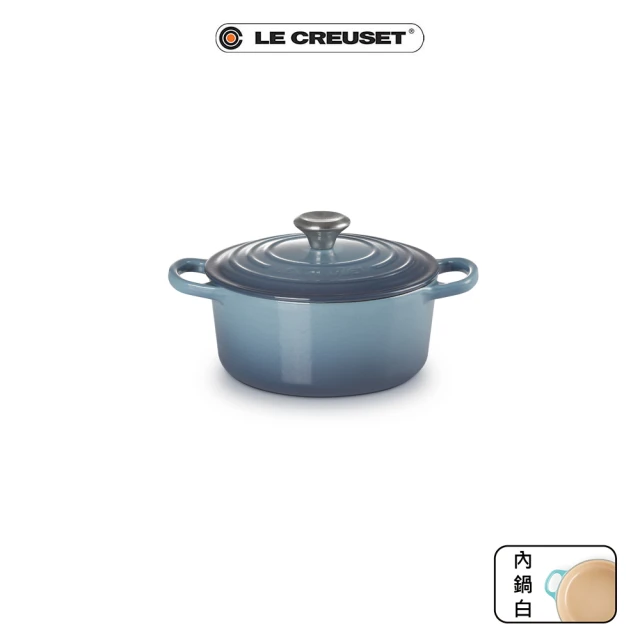 【Le Creuset】典藏琺瑯鑄鐵鍋圓鍋 18cm(水手藍-鋼頭)